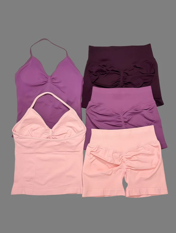 Yoga 2 Pieces Gym Set Women Backless Halter Tops High Waist Seamless Shorts Gym Suit Fitness Sports Bras Sportswear Workout Sets