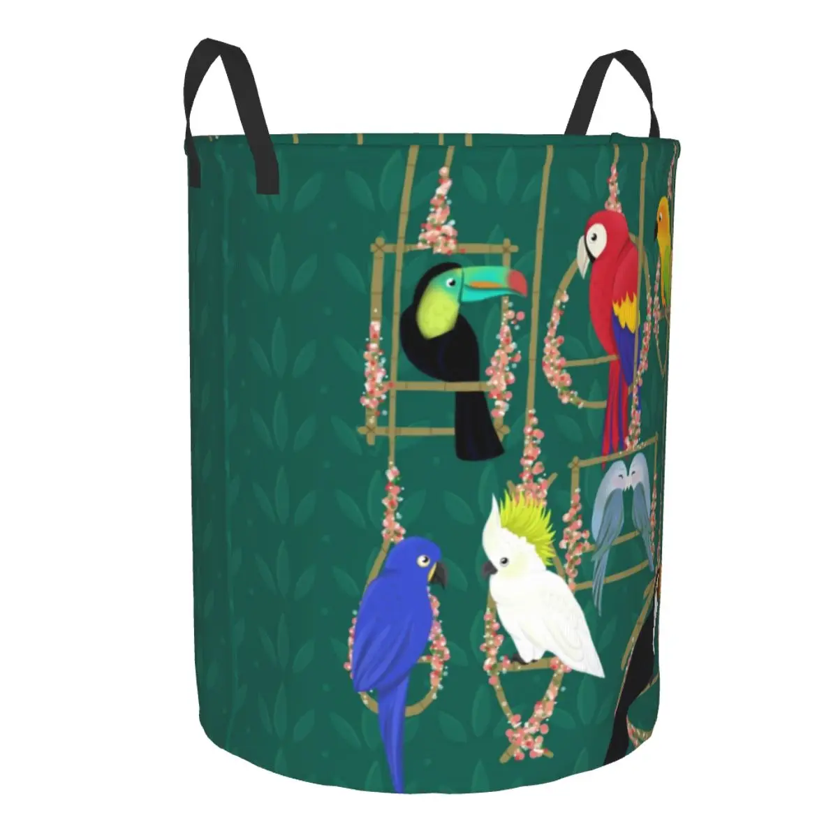 Custom Tropical Getaway Parrot Birds Laundry Hamper Clothes Storage Basket Cockatiel Budgie Toucan Toys Bin Organizer for Kids