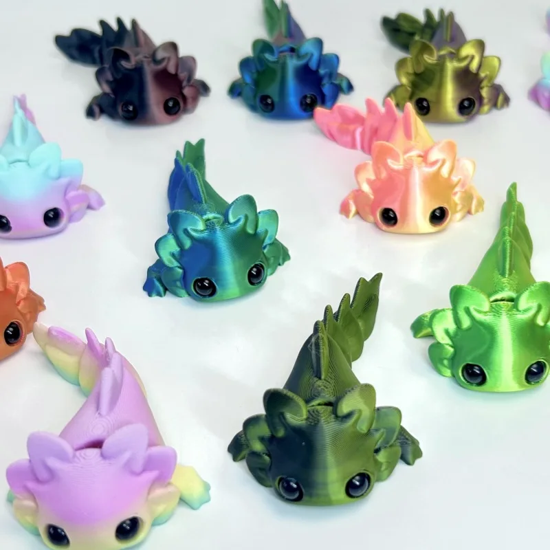 2-Pack of Randomly Colored 3D Printed Small Animals, Cute Salamanders with Movable Joints, Adorable Water Tiger Fish Figurines with Happy Expressions, Perfect for Holiday Gifts and Desktop Decorations, Great Holiday Gift Items
