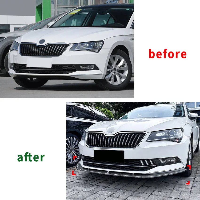 For Skoda Superb III 3V3 3V5 B8 TSI TDI 2015 2016 2017 2018 2019 Pre-Lci Car Front Bumper Lip Spoiler Guard Body Kit Carbon Look