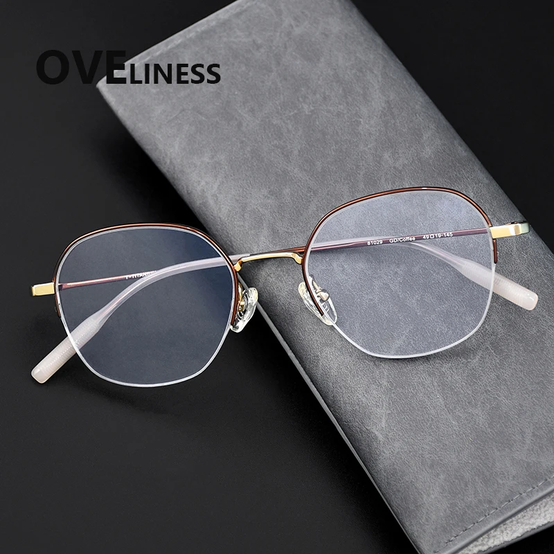 

Оправа для очков из чистого титана, мужские новые брендовые дизайнерские полукруглые очки, безрамочные женские сверхлегкие японские очки