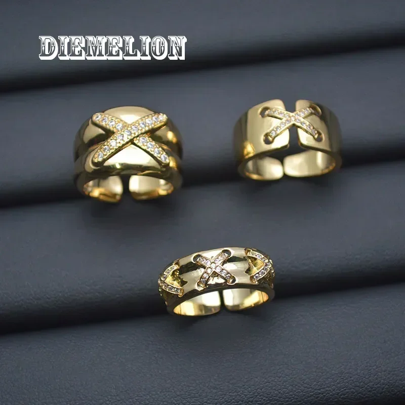 Classic Simple X Shape Cross Women Ring Luxury CZ Stone Mix Metal Color High Quality Wedding Ring Daily Versatile Design Jewelry