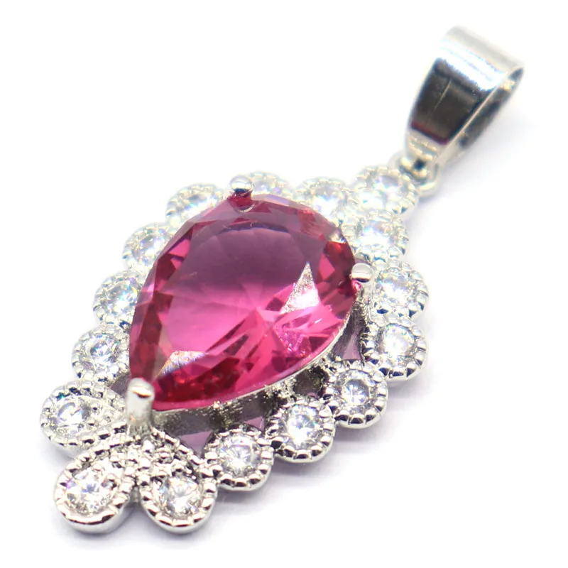 Compre 4 y Obtenga 1 Gratis: Nuevo Colgante de Plata con Kunzita Rosa, Turmalina Rosa, Rodolita Frambuesa, Granate y Circonita Blanca de 26x17mm