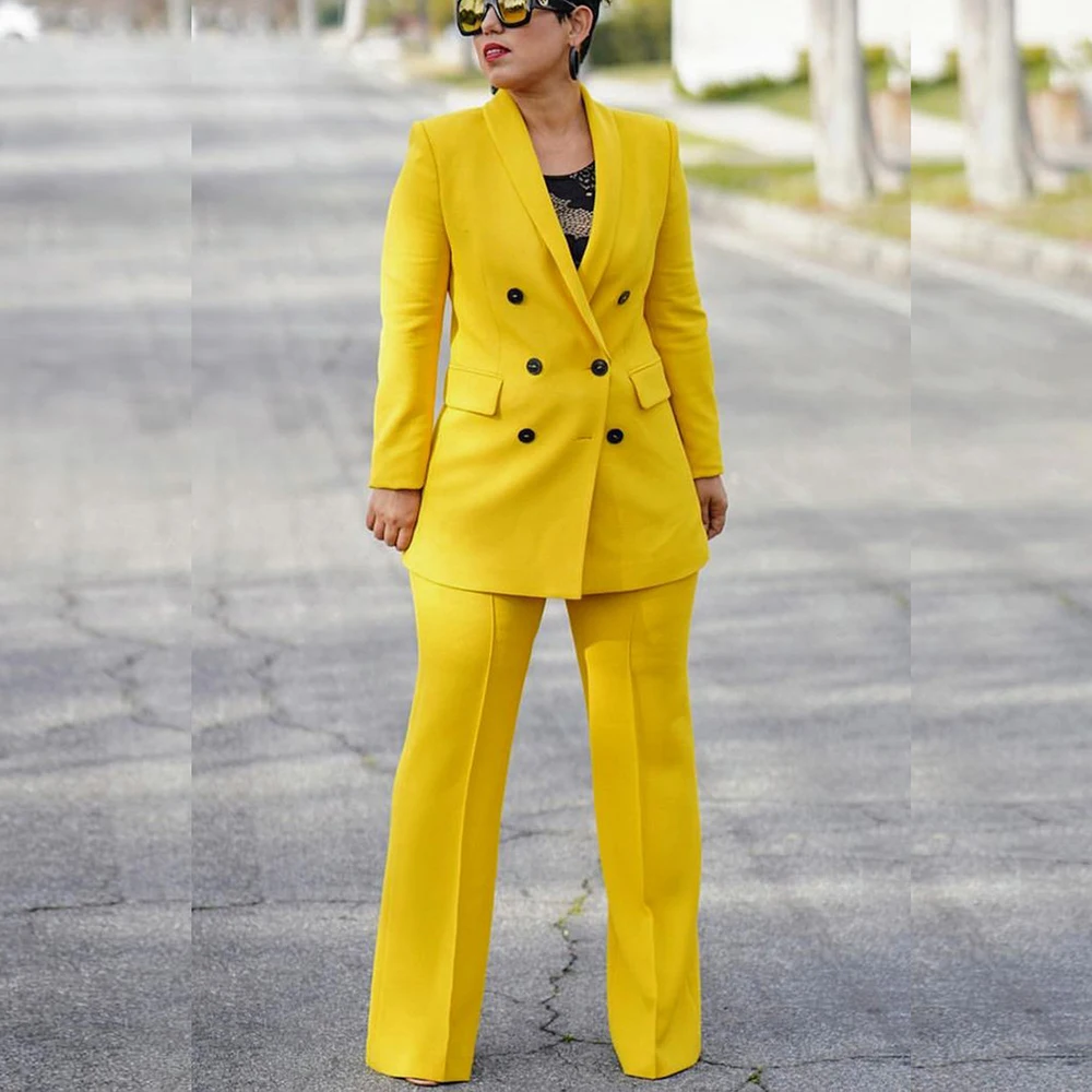 

Customized Size Color Plus Size Yellow Elegant Women's Suit Set Slim Fit Jacket Pants Set Office Daily Casual Female Clothing