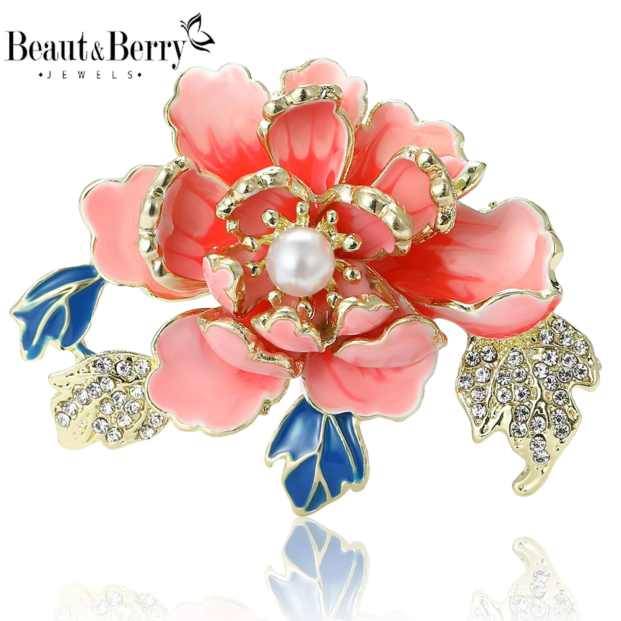 

Beaut&Berry Luxury Elegant Enamel Peony Flower Brooches for Women Unisex Plant Pins Casual Party Accessories New Gifts Friends