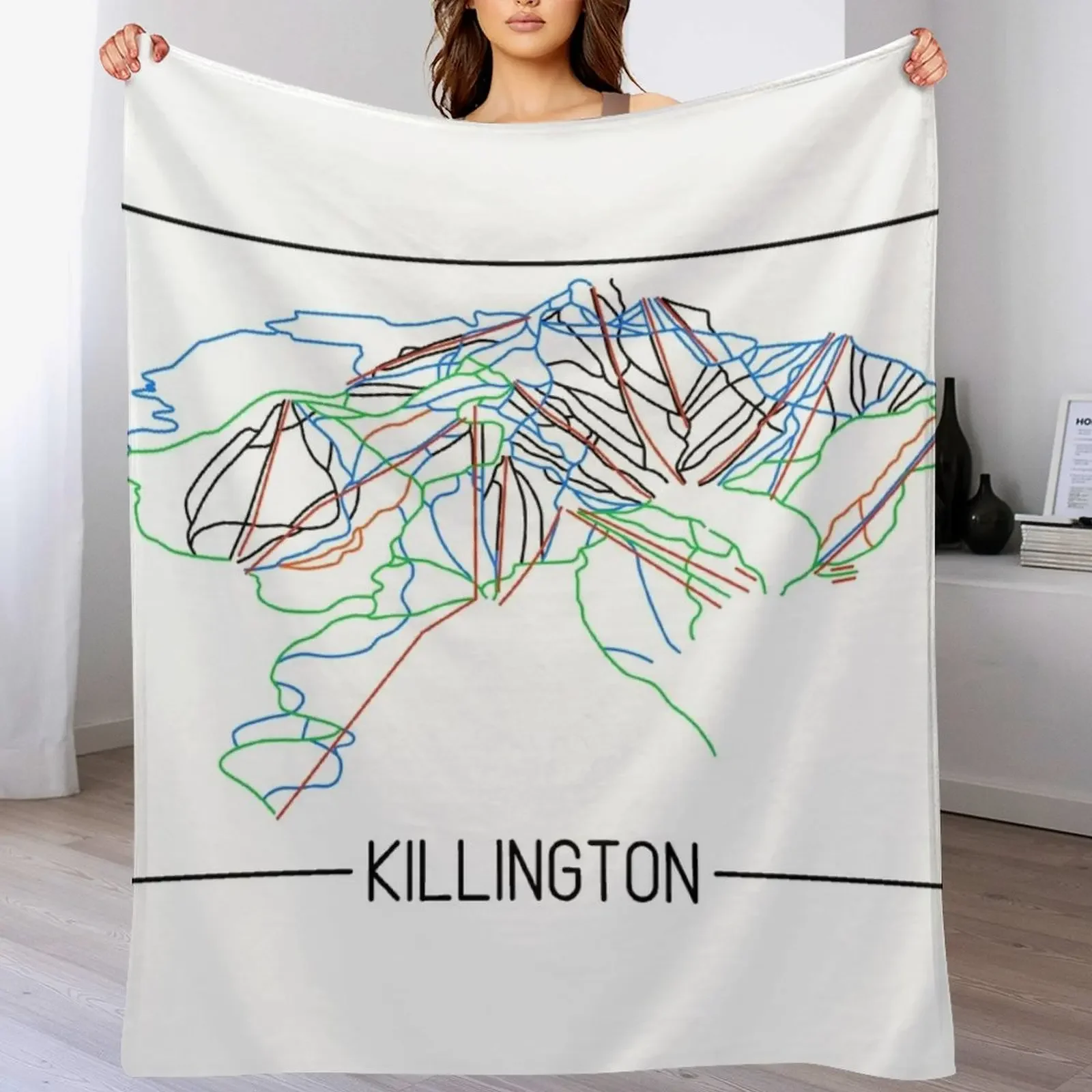 

Killington Trail Rating Map Throw Blanket Faux Fur Soft Warm Blanket for Bed