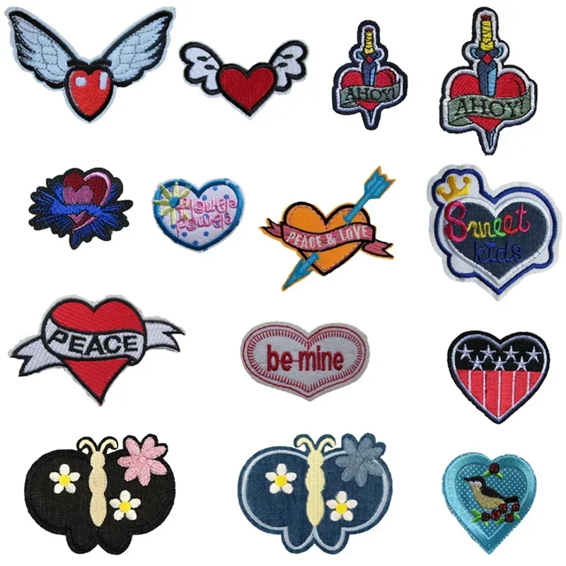 Colorful cartoon heart multi style decoration hot melt adhesive ironing cloth DIY matching hat jeans clothing accessories patch