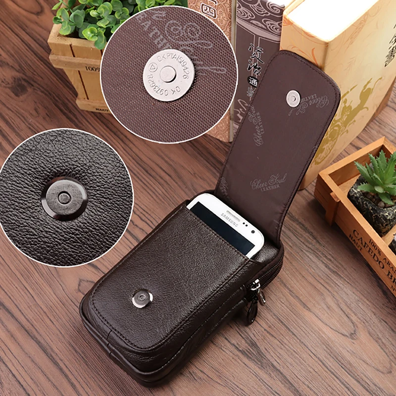 Genuine Leather Fanny Waist Pack Cell/Mobile Phone Case Purse Money Men Belt Bum Pouch Hook Bag