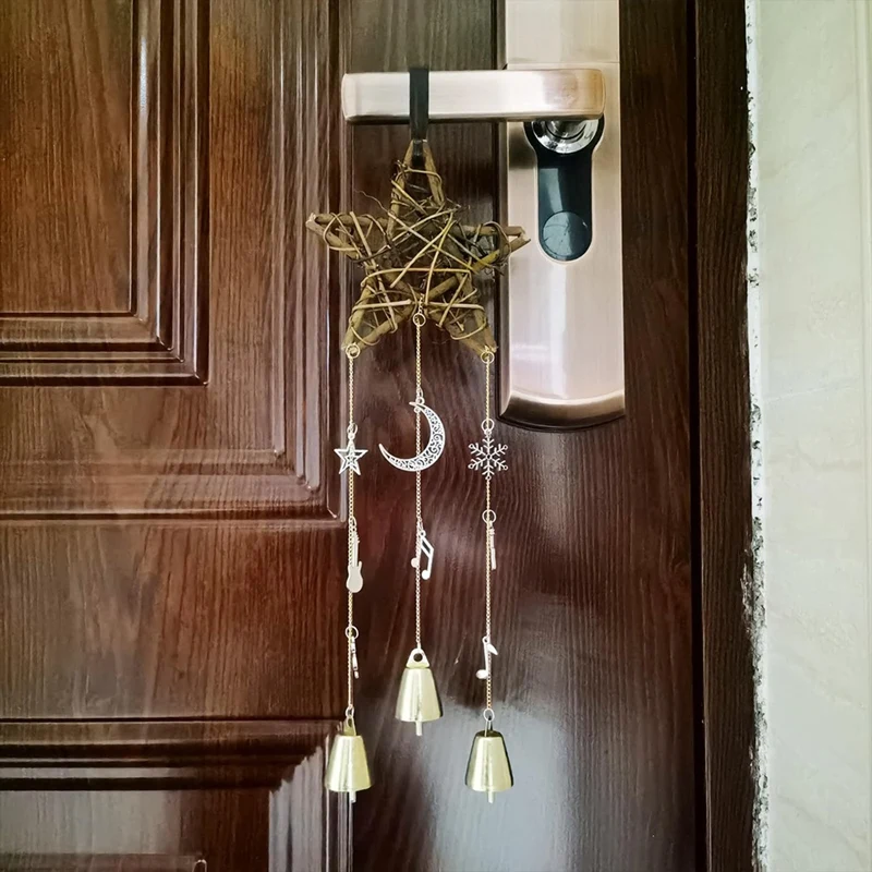 MAKE-campanas de bruja, colgadores de puerta de protección, campanas de viento de bruja, campanas de bruja colgantes, decoración de campanas de viento de ratán hechas a mano