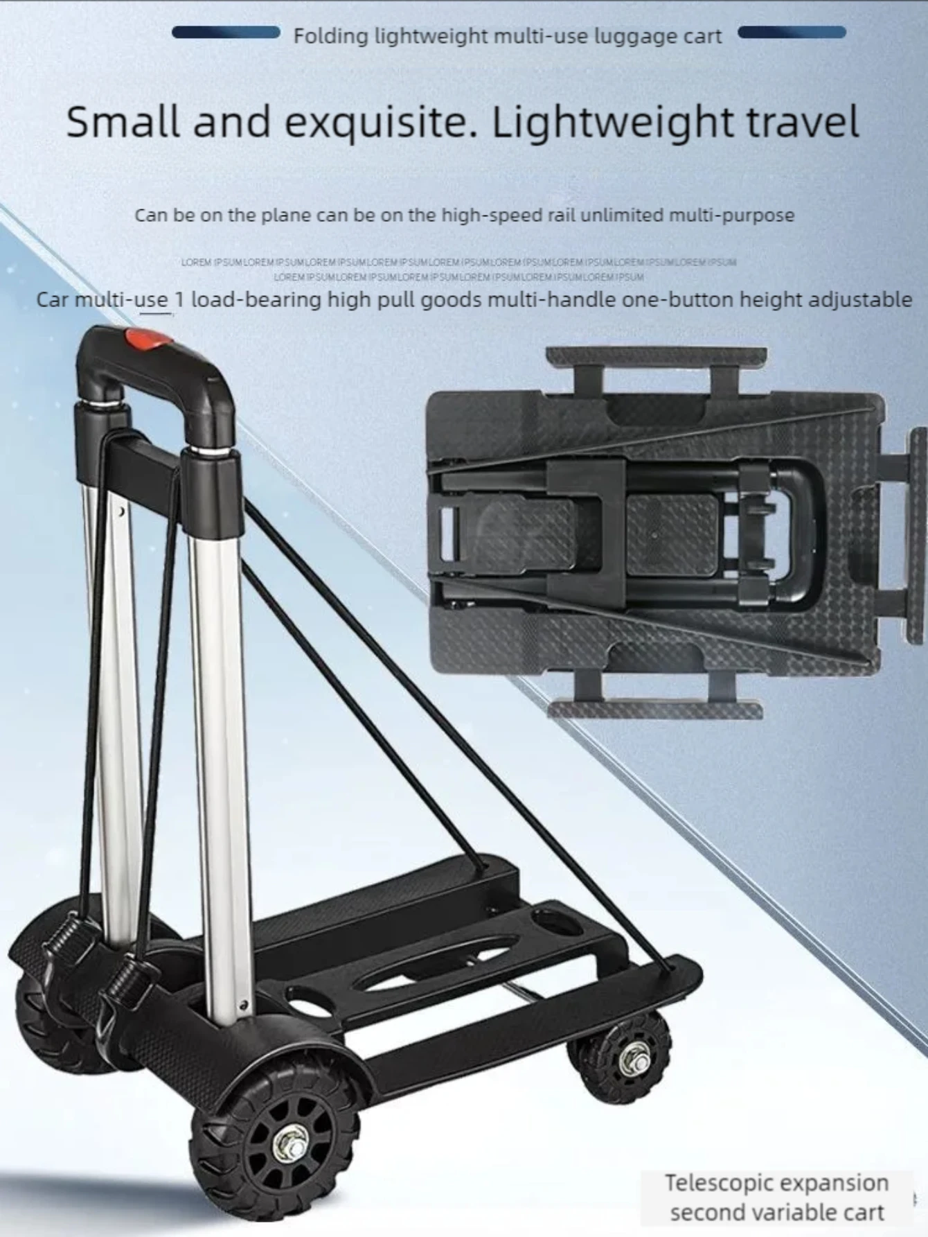 Luggage Cart, Small, Household Shopping Cart, Foldable Shopping Bag, Small, Household Grocery and Water Delivery Cart