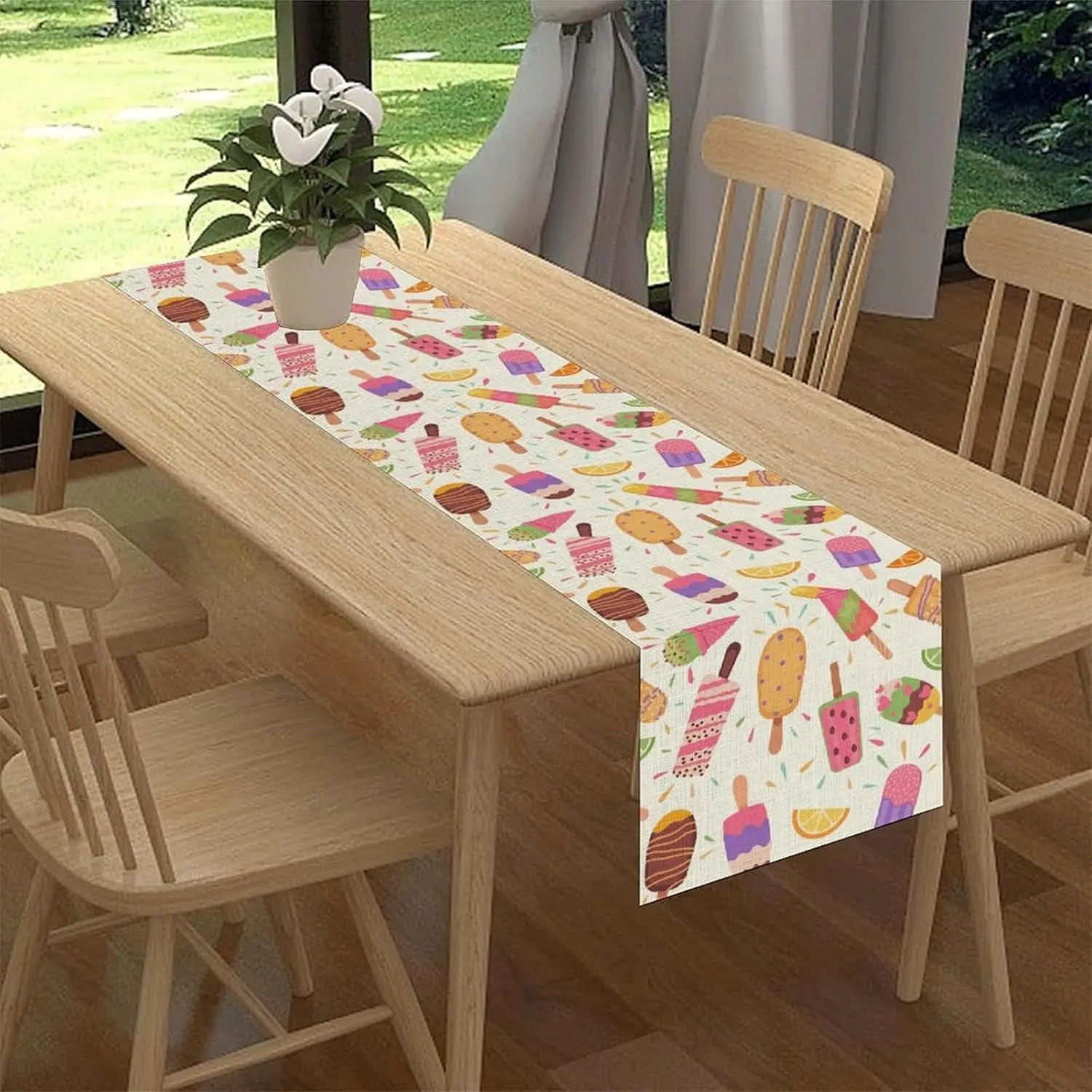 Orange Colorful Popsicle Ice Cream Summer Table Runner Farmhouse Kitchen Dining Room Birthday Party Home Decor