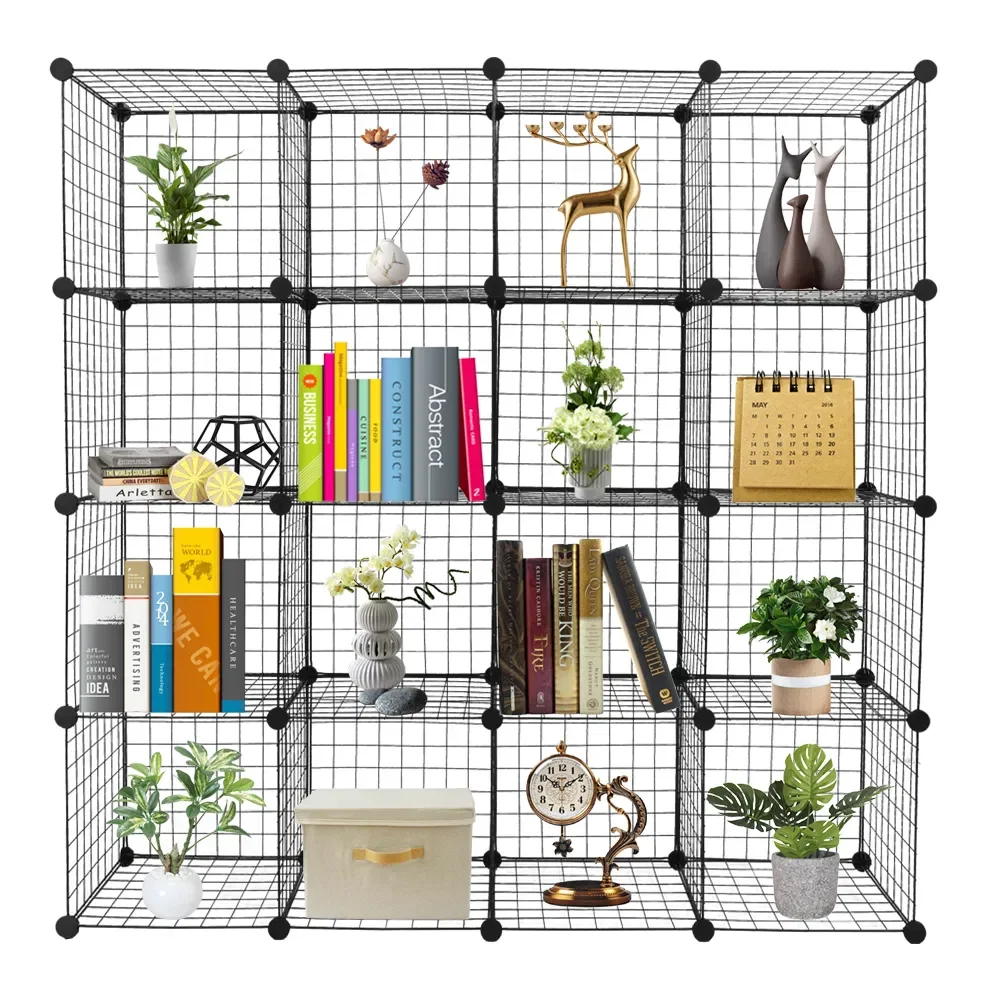 16 Cube Organizer Storage Shelves Wire Metal Grid Multifunction Shelving Unit Modular Cubbies Organizer