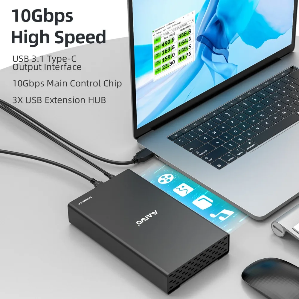 MAIWO HDD-Gehäuse mit HUB 2,5/3,5 Zoll SATA HDD-Dockingstation 10Gbps Typ-C Gen2 HDD/SSD-Gehäuse Aluminiumgehäuse für PC Macbook – Detail 1
