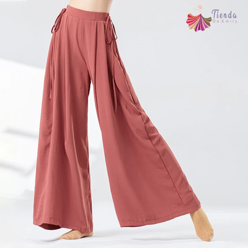

Classical Dance Pant Women Wide Leg Trousers Side Drawstring Stage Costume Long Straight Practice Clothes Yoga Loose Casual Wear