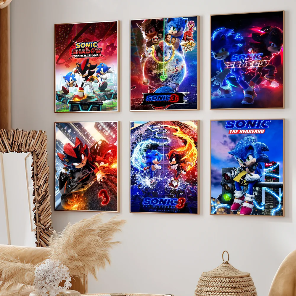 Cartoon Game S-Sonic Movie P Poster Small Bar Coffee House Decor Aesthetic Art Wall Painting Stickers Indoor