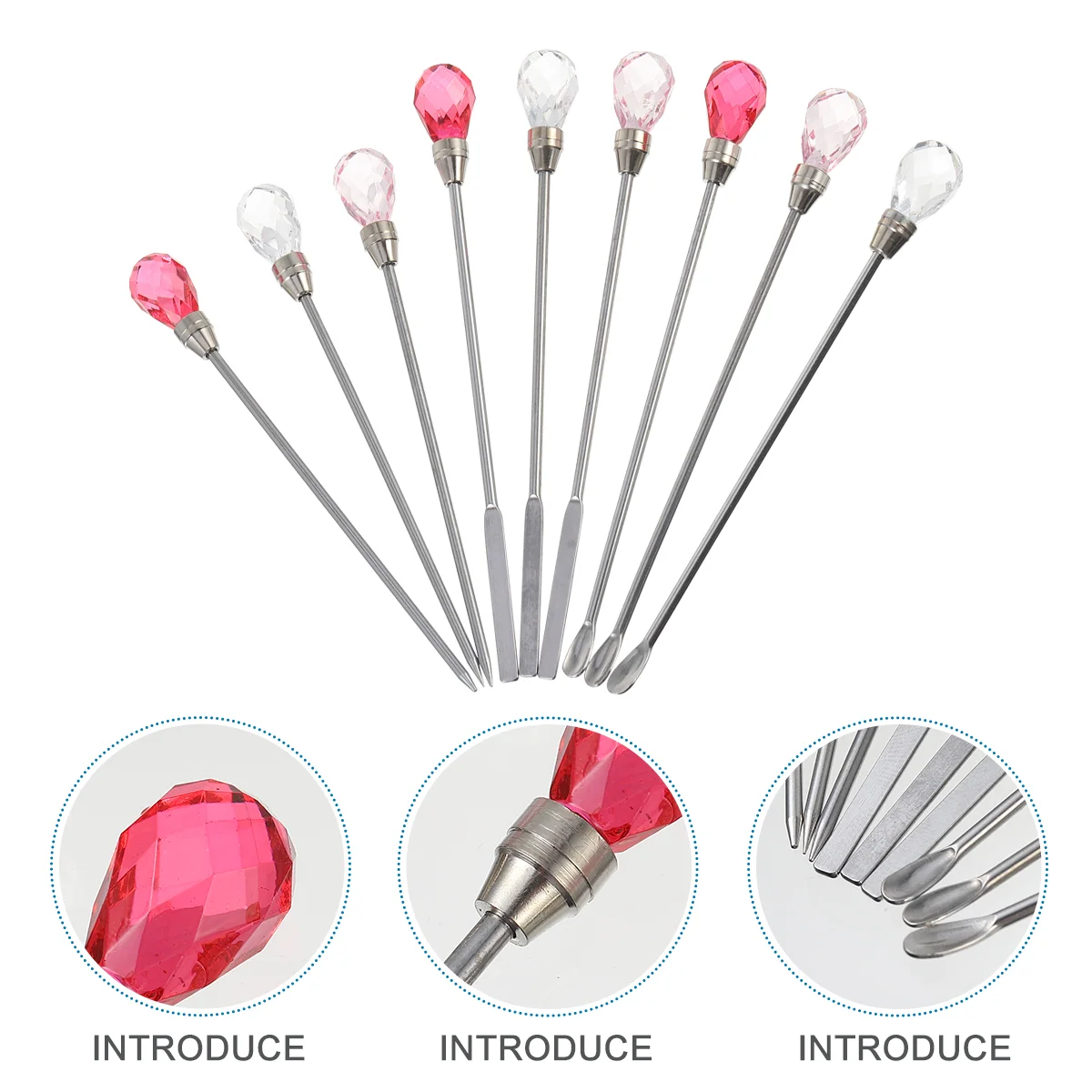 9 Teile/satz Farbe Kunststoff Rührstab Pediküre Kit Löffel Pigment Form Nagel Werkzeug Metall Nadel Stangen für Acryl Harz