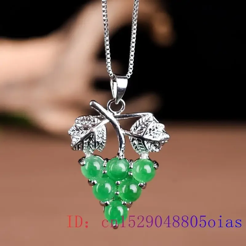 Jade Grape Pendant Jadeite Charms Green Jewelry 925 Silver Necklace Gifts for Women Natural Real Chinese Designer Accessories