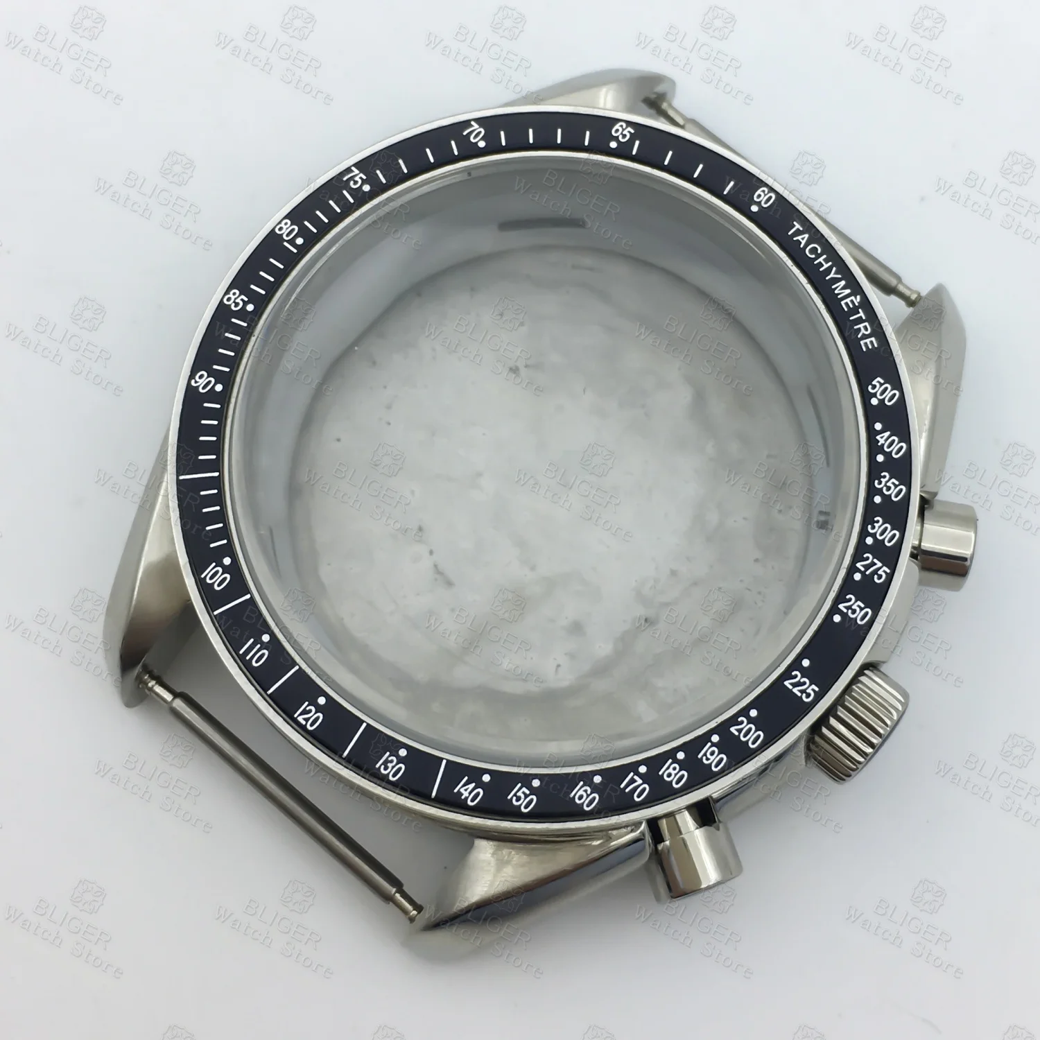40mm Silver Black Men's Watches Metal Acrylic Bubble Mirror Watch Case For Speed Master VK63 Case VK63 Chronograph Movement