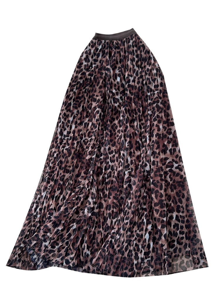 Hoge Taille A-lijn Rok Luipaardprint Me f-lengte Dames Faion Afslanken Drapey Zomer Ci Pendelen Stand Fit