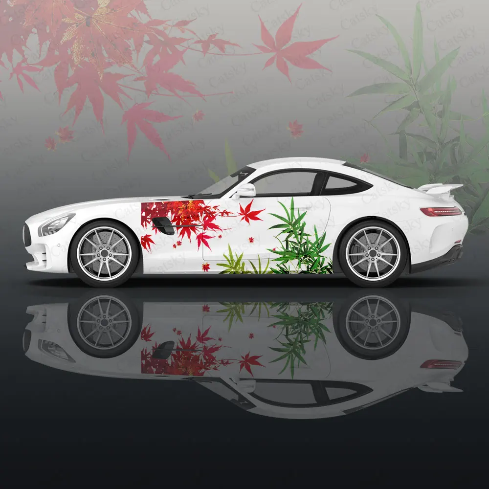 Bamboo and Maple Leaves Design Car Body Stickers Itasha Vinyl Car Side Decal Sticker Car Body Sticker Car Decor Stickers