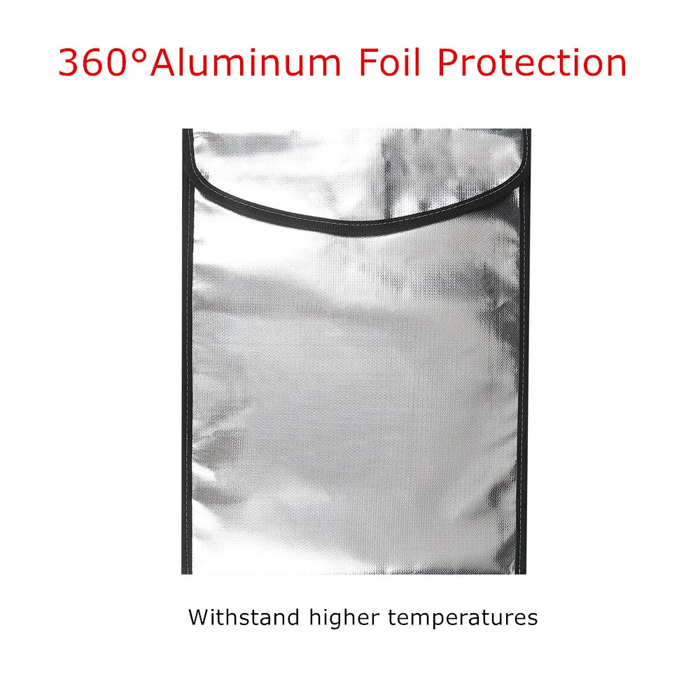 360° Aluminum Foil Fireproof Document Bag, 26x34cm Water Resistant File Organiser with Zipper & Hook&Loop,Durable and Stable