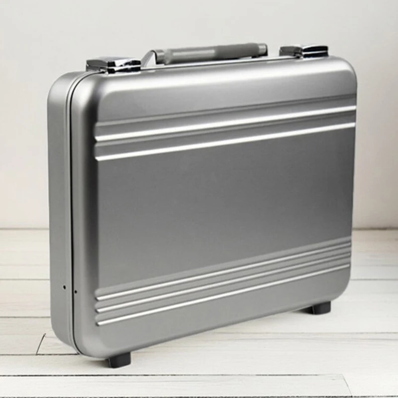 Image 7: Valise de voyage haut de gamme en alliage d'aluminium, mallette de sécurité portable pour ordinateur portable, tablette et accessoires professionnels