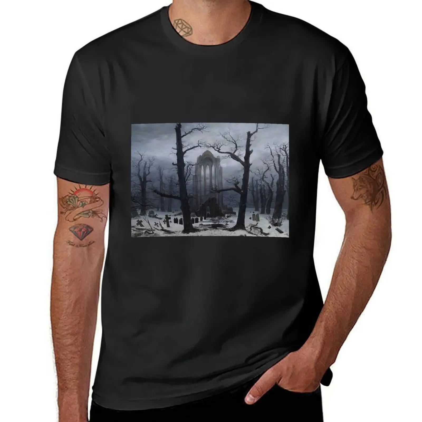 Gothic archway by Caspar David Friedrich T-Shirt customs design your own vintage clothes Short sleeve tee men