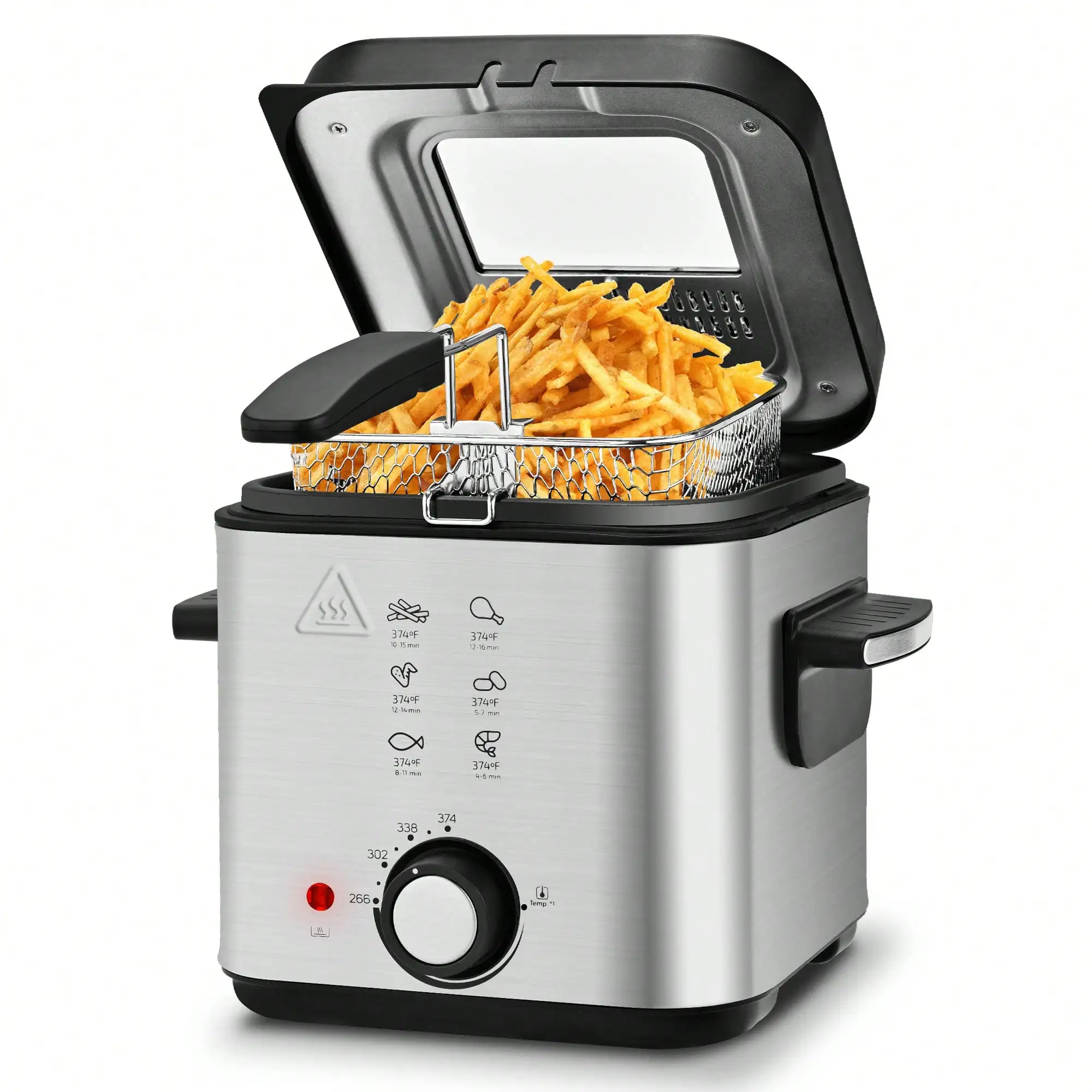 1.5L Electric Deep Fryer, 1500W Fast Heating 201 Stainless Steel Deep Fryer With Adjustable Thermostat & Timer, Oil Frying Machine For Chicken, French Fries, Donuts, Onion Rings Cool-Touch Exterior & Removable Basket For Easy Cleaning