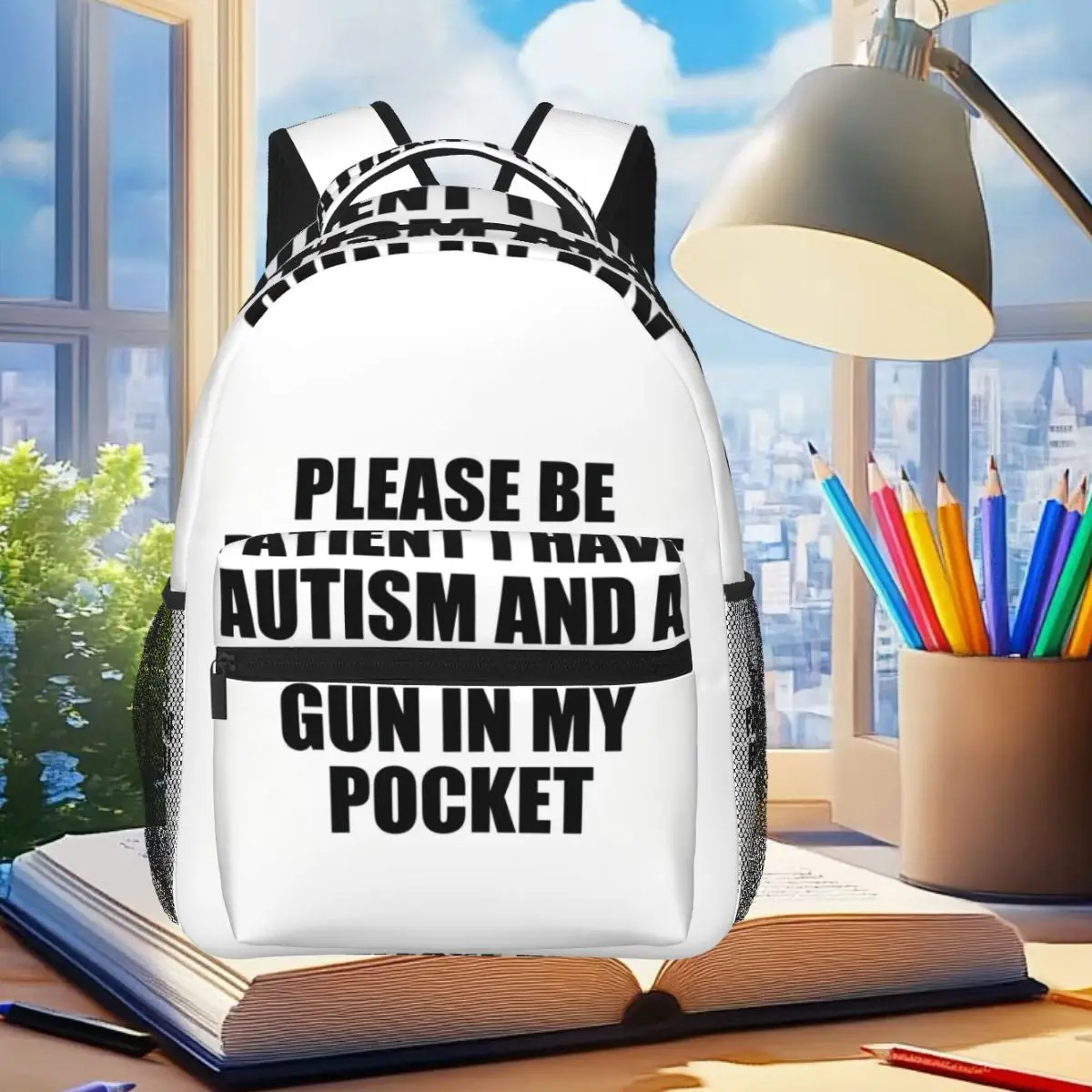 Please Be Patient I Have Autism And A Gun Humor Geek Gift Backpack Student Boys Girls BookBag Children School Bag Shoulder Bags