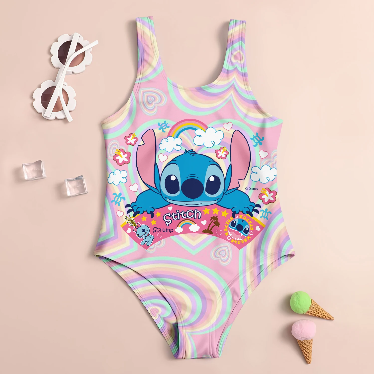 Stitch Children Swimwear Cute Girls Swimsuit Large Size Vacation Beach Party Swimsuits Girl Summer Hello Kitty Bikini Girls\'