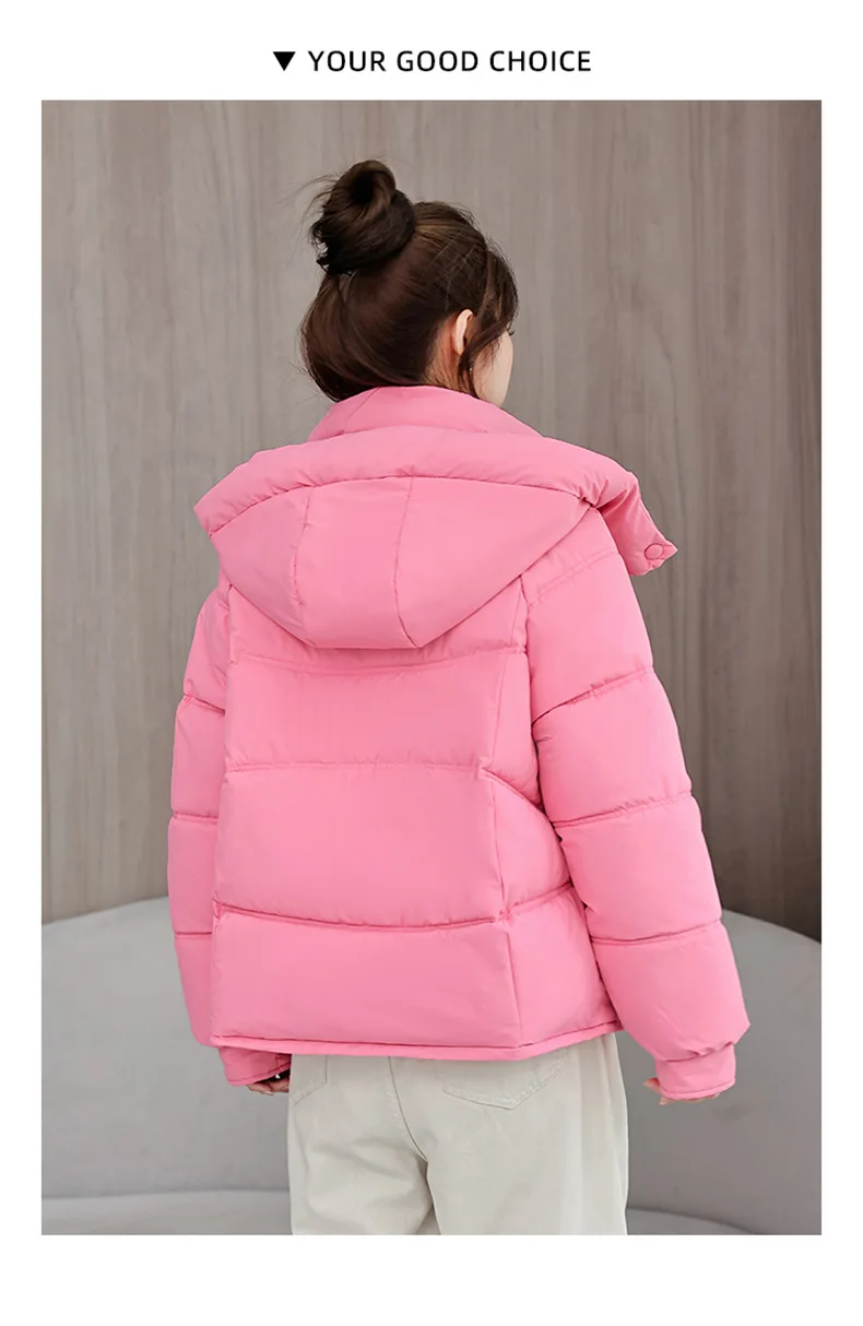Winter Thick Puffer Coat Women Zip Up Windproof Russian Cold Weather Snow Jacket Detachable Hooded Outerwear Candy Color New