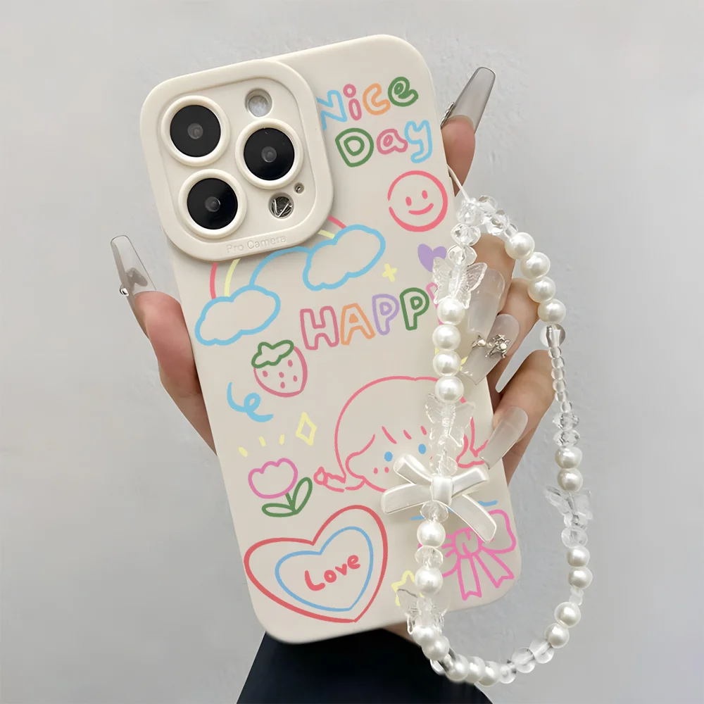 Heart Smile Girl Lanyard Wrist Strap Phone Cases For Samsung Galaxy S23 Plus S26 S25 S24 Note 20 Ultra A55 A36 A16 A56 A34 Cover