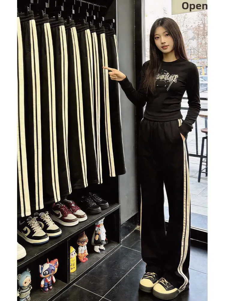 

Мужские спортивные брюки Bla American Stripe: свободные, струящиеся, прямого кроя, модные повседневные длинные брюки для весеннего сезона, комфортные
