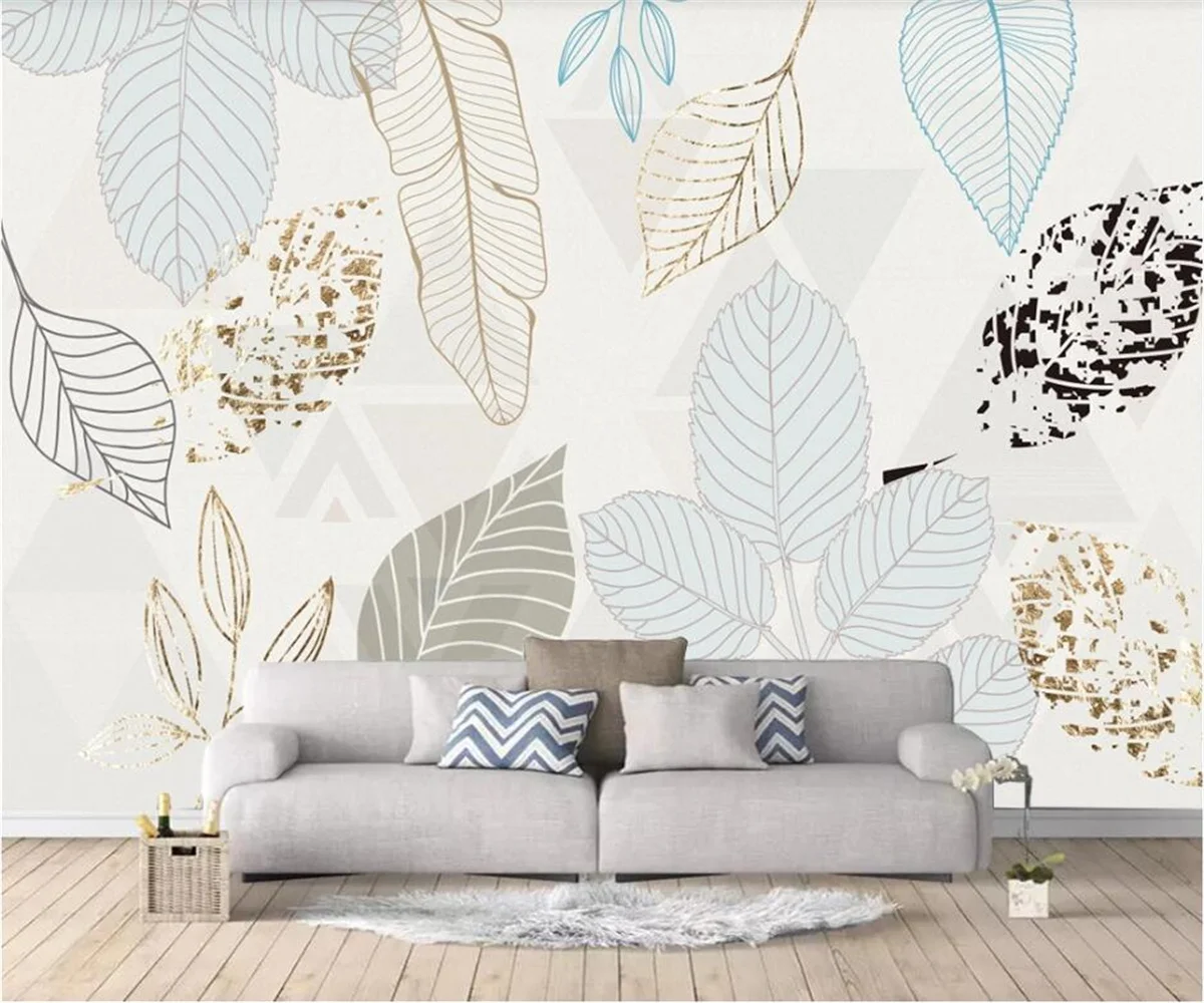 

Custom wallpaper 3D modern simple hand painted leaves abstract retro Nordic indoor background wall paper home decor
