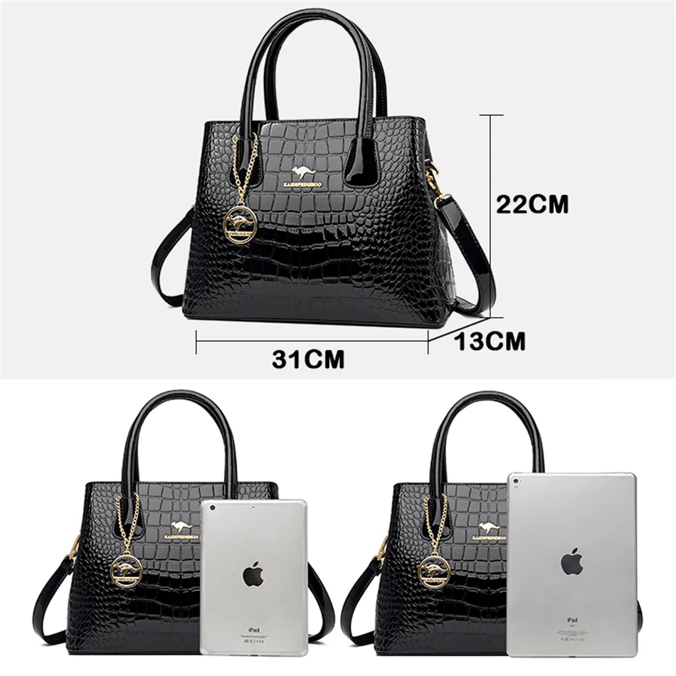 2022 Trend Women Bags Designer Luxury Patent Leather Shoulder Sac Crocodile Pattern Handbags Purses Ladies Crossbody Bucket Sac