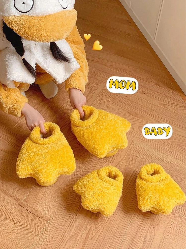 

Cute Duckbill Parent-Child Cotton Slippers Warm Anti-slip Winter Home Shoes Women's High Cover Rubber Bottom Thickened Velvet