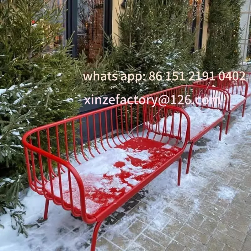 

Customizable red outdoor light luxury wrought iron bench outdoor leisure chair patio balcony garden open-air campus garden bench