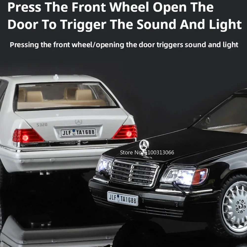 1:24 Scale Benz W140 320SEL Miniature Model Cars Toy 6 Doors Opened Vehicles with Light and Music Car Collection Toys Kids Gifts