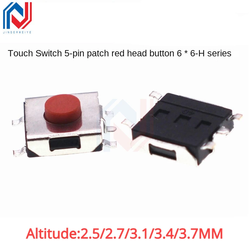 50pcs/Lot Size 6*6mm Touch Switch 5 Foot Patch Red Head Button 6*6*2.5/2.7/3.1/3.4/3. 7MM PCB Panel Keypad Switch