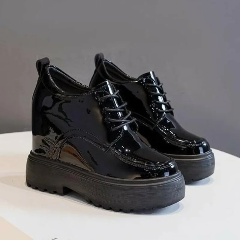 

Casual Versatile Korean Style 11cm Genuine Leather Increased Inner Heel Slimming Leg-Lengthening Women's Shoes With Thick Sole