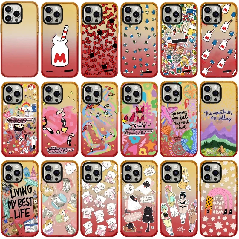 

Cute Cartoon Collection 2.5 Acrylic Peach Gradient Border Phone Case Cover for IPhone 12 13 14 15 Pro Max Case