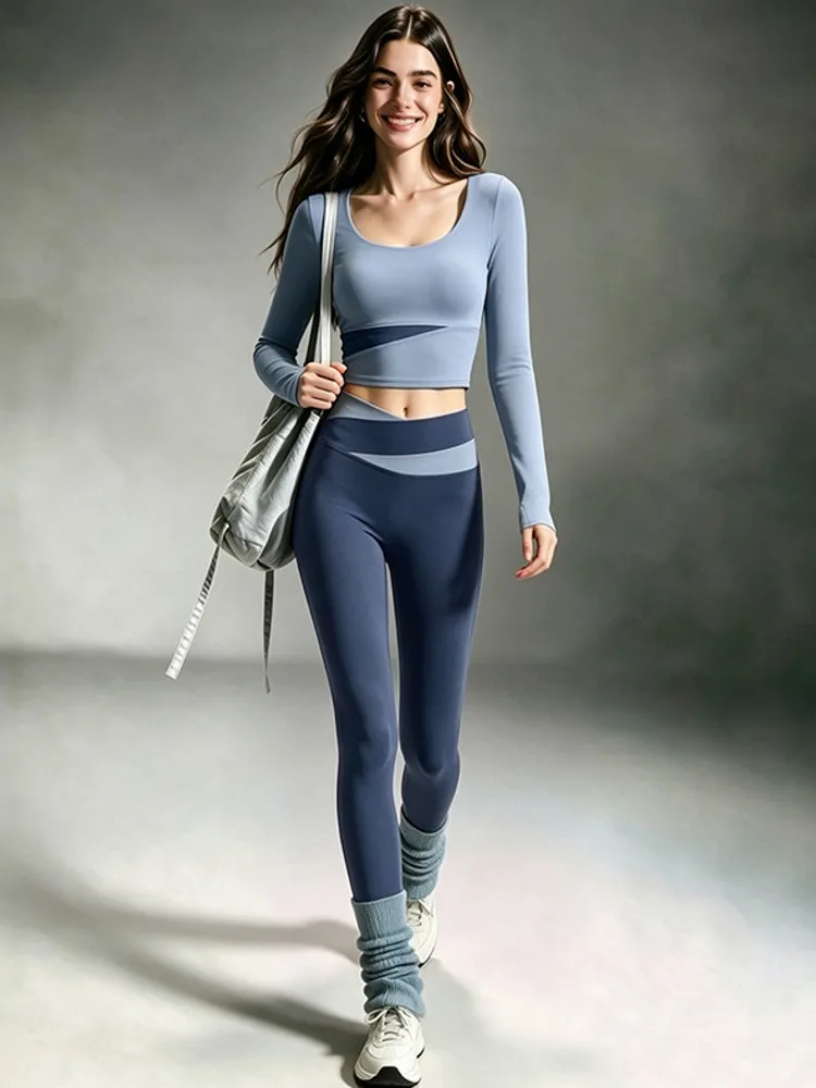 2 Piece Sets Women Quick-Dry Sports Set O-Neck Long Sleeve Top Pants Running Fitness Workout Athletic Wear Tracksuit Sportswear - view 2