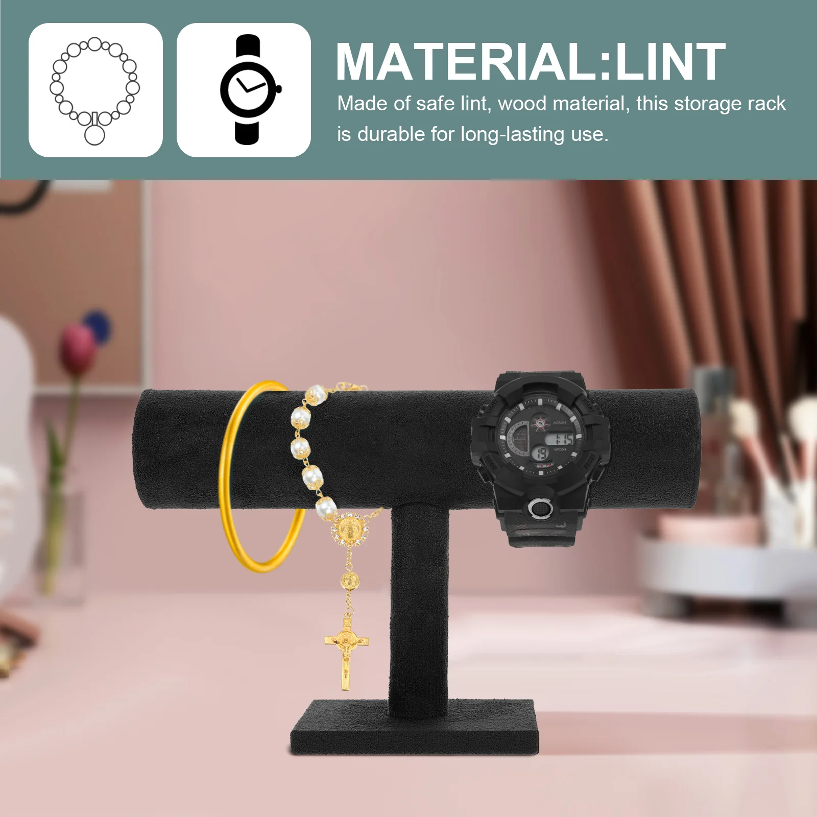 

Bracelet Display Wood Lint Material Stable Storage Rack Jewelry Organizer Watch Holder Desktop Bracelets Watches