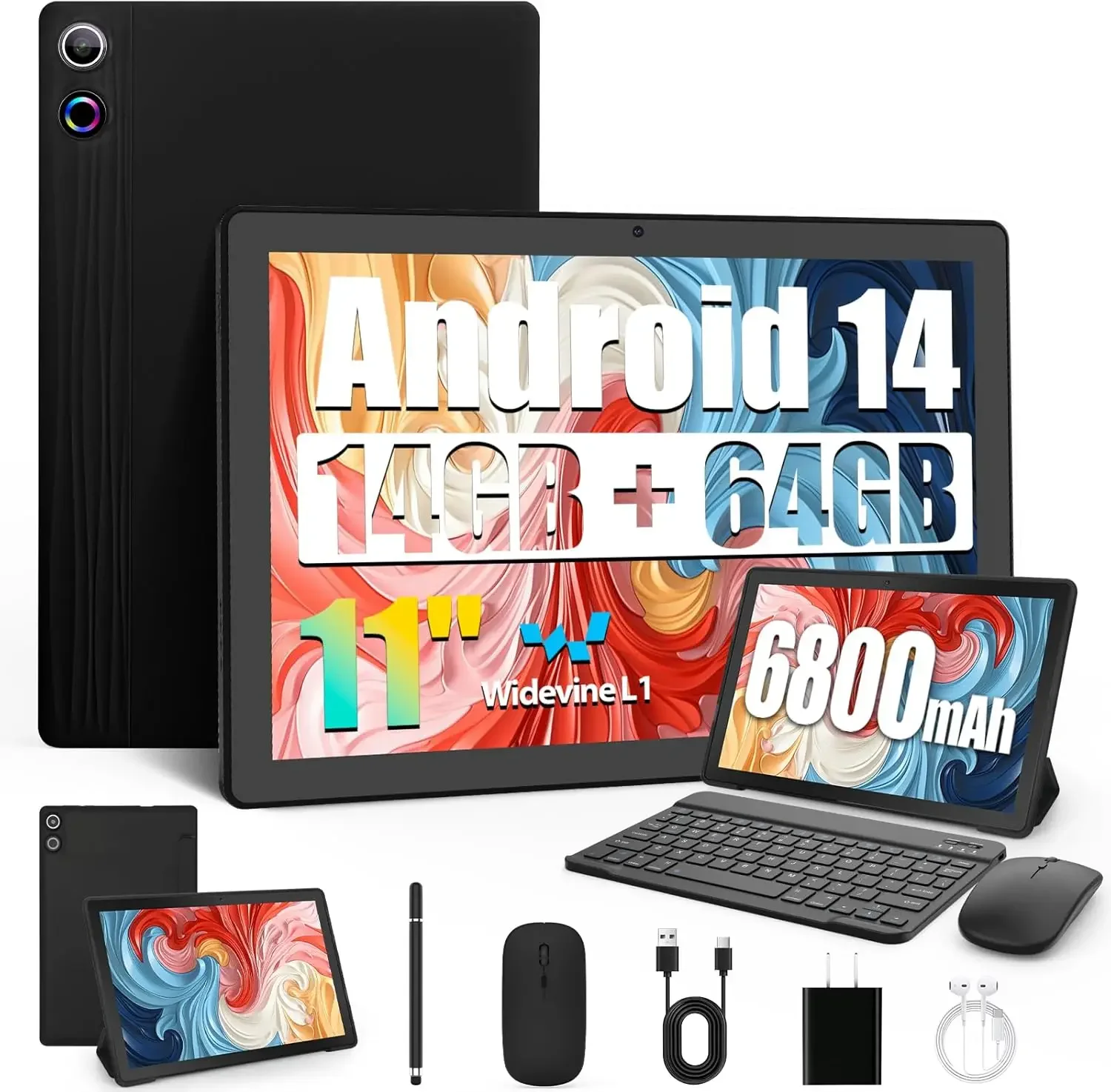 Tablet URAO 11 cali Android 14GB RAM 64GB ROM 6800mAh IPS HD Ekran Dotykowy z Klawiaturą, Etui Ochronnym, Myszą, Rysikiem, Zestaw 8 w 1