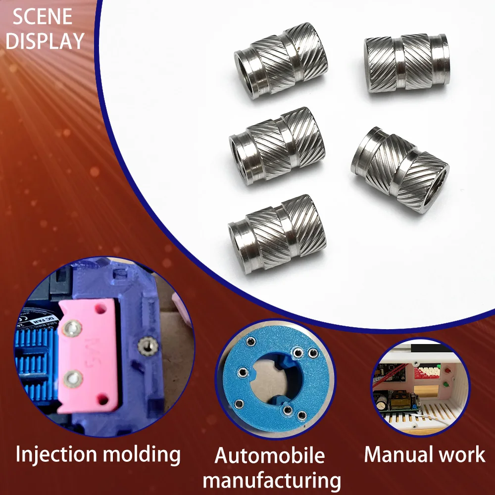 M2.5 M3 M4 M5 M6 M8 M10 Inserto in acciaio inossidabile 304 Dado filettato Set di calore Hot Melt Stampaggio ad iniezione Dado di imballaggio per stampante 3D