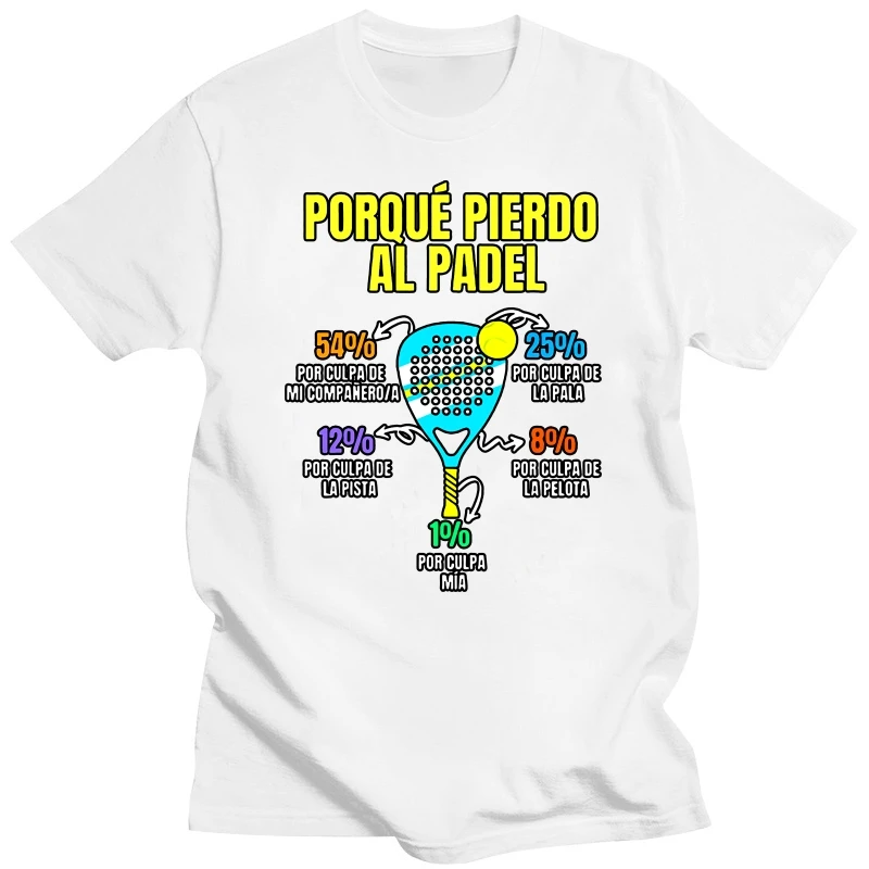 Padel Divertido T-shirt Porque Pierdo Al Padel Funny Tshirt Casual 100% Cotton Soft Premium Men's Oversized Tees Streetwear