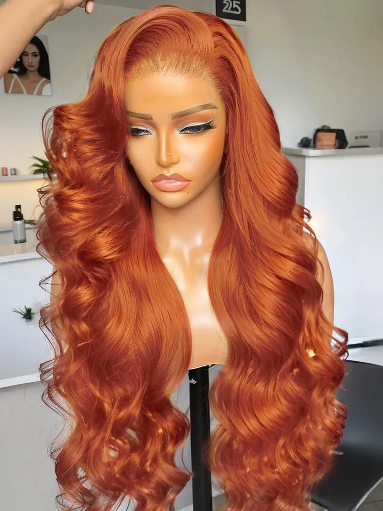 350 Ginger Orange Body Wave 30 40 Inch HD Transparent 13x6 Lace Front Human Hair Wigs Pre Plucked 13x4 Colored Lace Frontal Wig