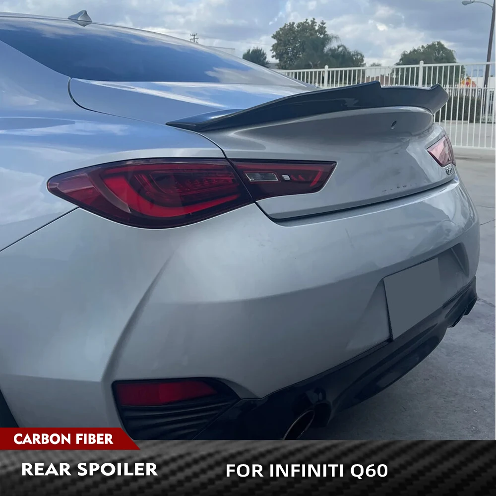 

Для Infiniti Q60 Q60S Coupe 2017-2023 Углеродное волокно Автомобильный задний багажник Гоночный спойлер Автомобильная задняя крышка багажника Highkick Wing Lip Body Kits