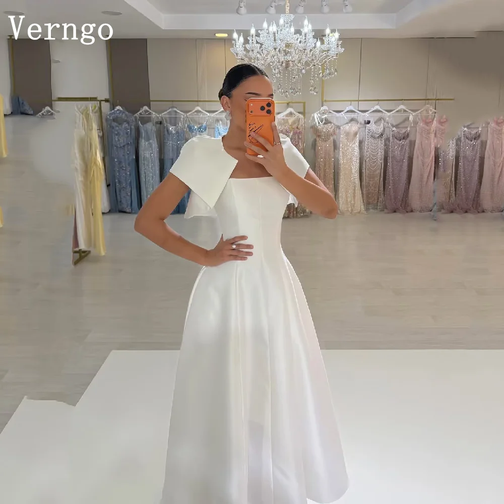 Verngo Elegant Satin Wedding Dress 2 Pics A Line Bridal Gowns Women Simple Maxi Jacket Wedding Dress Customized