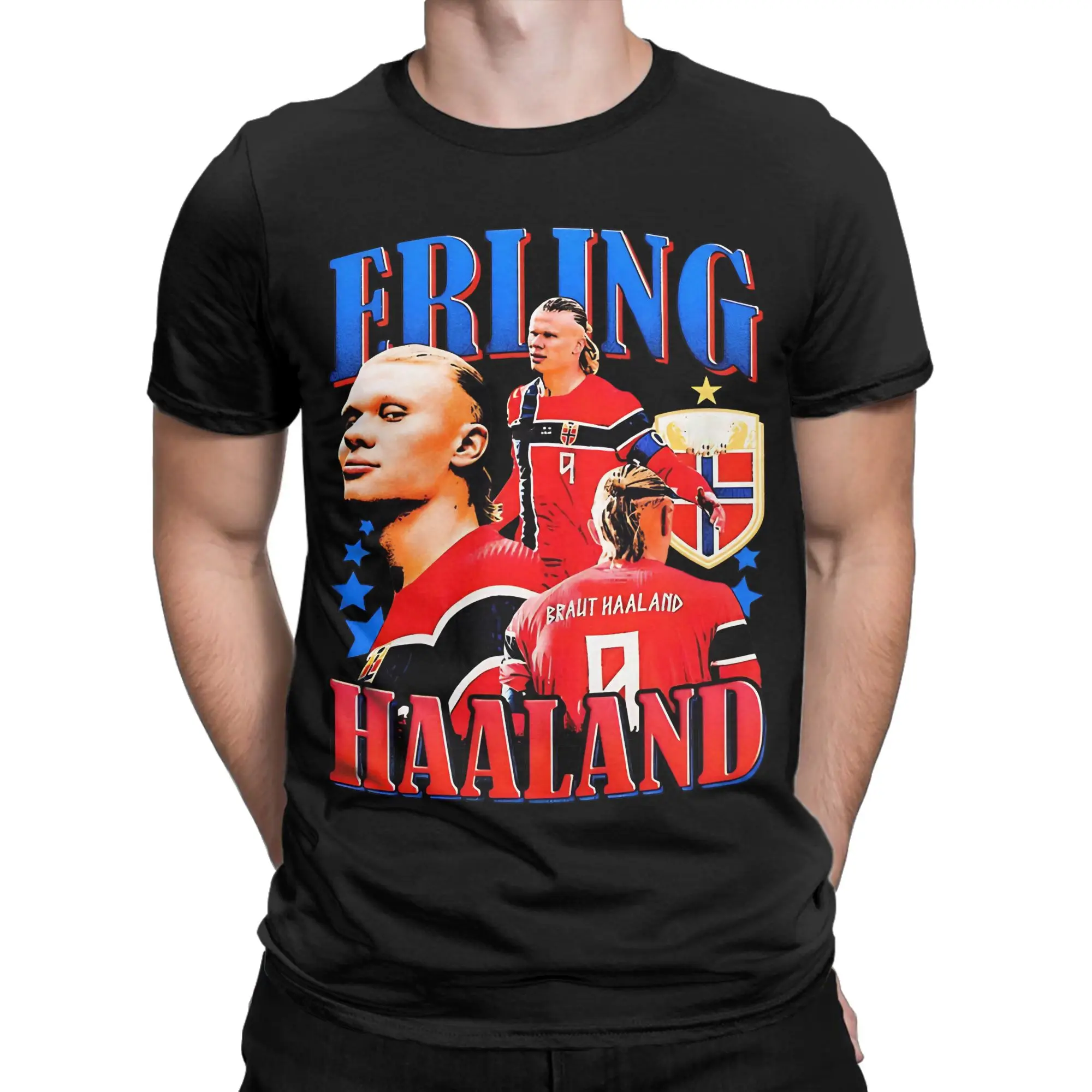 Camiseta vintage de futebol da Noruega Haaland dos anos 90, masculina e feminina, camiseta engraçada de algodão, gola redonda, manga curta, roupas plu